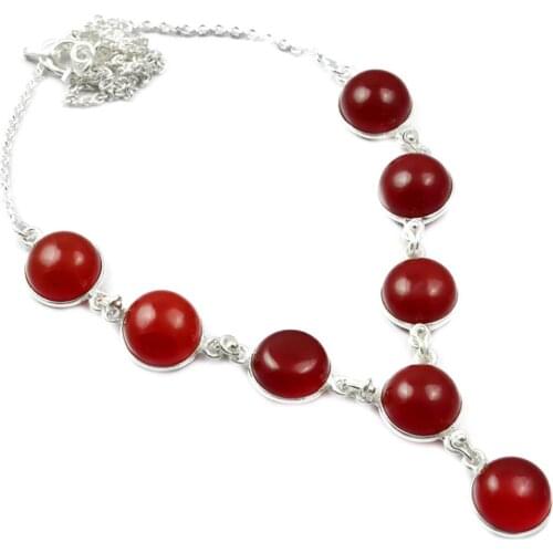 Genunie Carnelian Necklace 925 Sterling Silver, 47 cm, MHBNE0145