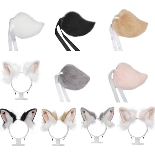 Cosplay Furry Animal Rabbit Ears Hair Hoop with Heart Lolita Costume Cosplay Headpiece for Halloween Party Decoration