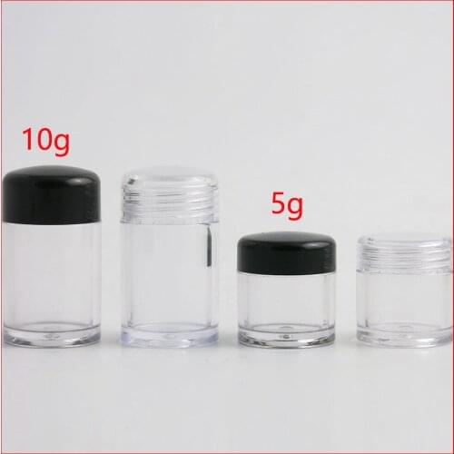 5G /10G Travel Empty Clear Plastic Powder Sample Jar 5ml powder case w 1 3 12 Holes White Black Cap Cosmetic Powder jar 200pcs