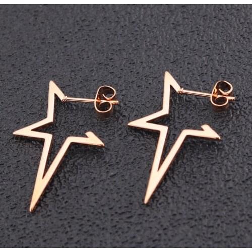 Boho Personalize Irregular Half Star Piercing Earrings Stainless Rose Gold Hollow Pentagram Stud Earring for Women Drop Ship