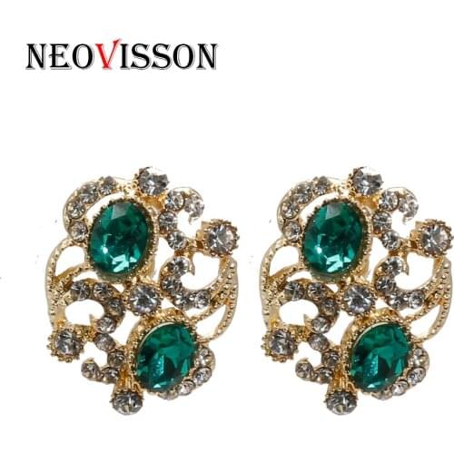 SUNSPICE MS Africa Gold Earring for Women Red Green Blue Crystal Hollow Flower Stud Earring Ethnic Indian Wedding Jewelry Gift