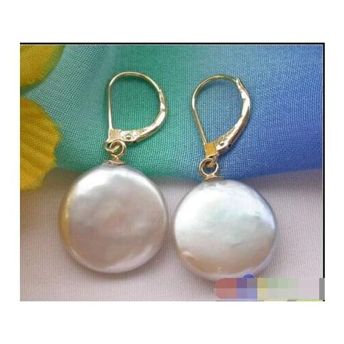 FREE shipping AAA++ Huge 15mm gray coin freshwater PEARL dangle earring