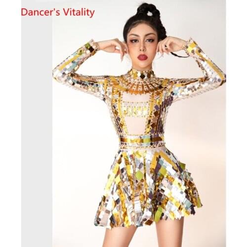 Sparkling silver gold rhinestone sequined jumpsuit birthday dress celebration dress female dancer dress dress suit