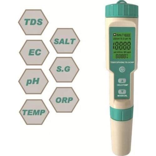 Water Quality Monitor Tester 7 in 1 Water Tester pH Salinity EC S.G Tds Temp ORP Meter for Framing Seawater Cooking