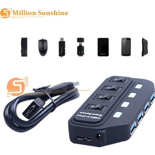 USB 3 HUB 3.0 4 Ports with Power Charging and Switch Multiple USB Splitter Porta Panel for Laptop PC Computer free shipping