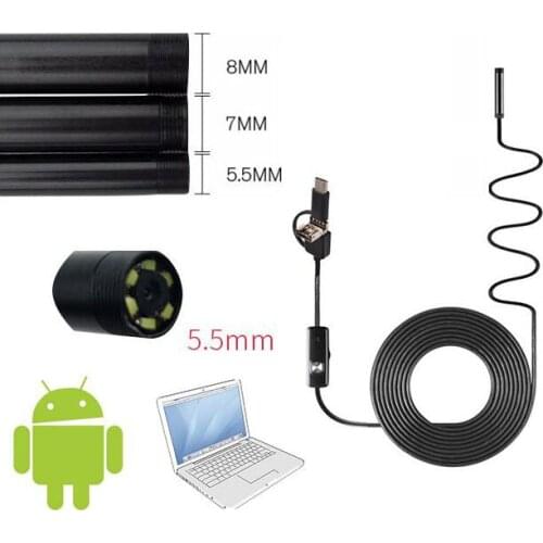720P USB Camera 3 In 1 Industrial Endoscopy Camera 8mm Endoscope Camera IP67 Waterproof Belt 6 LED For Android Mobile Phone