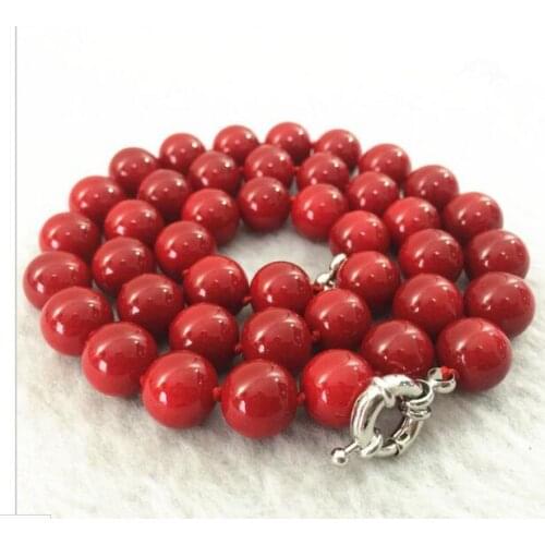 Real SHELL pearl necklace for women 18" long designs red coral stone round beads 12mm jewelry necklace