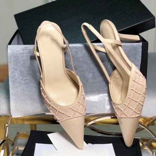 New leather womens High heels Fashion mesh womens high heels Handmade beaded high heel sandals sandals for women 2020