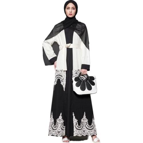 Womens Muslim Dubai Loose Caftan Embroidery Lace Abaya Arab Fashion Dress Arabic Turkish Kaftan Female Plus Size Clothing