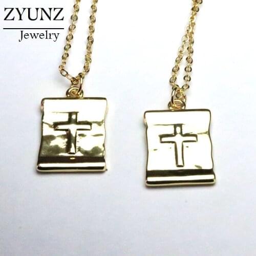 10PCS, Cross in Rectangle Shaped Pendant Necklace Gold Color Womens Fashion Jewelry
