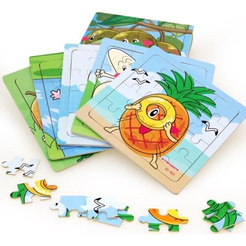 16pcs/set Wooden Puzzles Brain Teaser Puzzle Children Educational Toys Baby Animal Cartoon Kids Shapes Tangram Jigsaw Gift P138