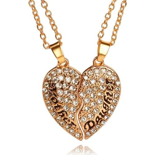 2018 Fahion Mom Daughter Silver Gold Rhinestone 2 Pendant Family Love Necklace Jewelry Gifts For Women 2PCS/Set