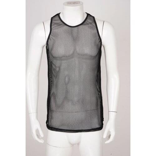 2021 Man Sexy Sport Shirt Breathable Hollow Out See-through Mesh Tee Sleeveless Male Sport Gym Cycling Running Fitness Vest Top