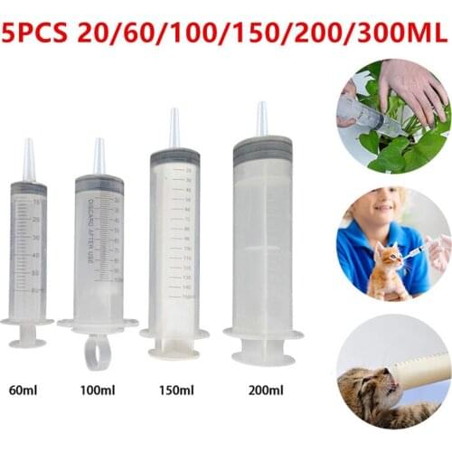 5pcs 20-300ml Large Capacity Pet Cats Syringe Liquid Nutrient Measuring Tools Reusable Plastic Animal Food Feeding Hydroponics