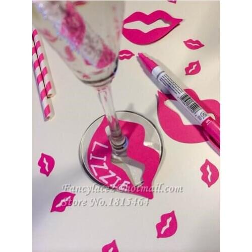 50pcs DIY Lip drink wine glass ring markers cards charms bachelorette bridal shower engagement party decorations tags