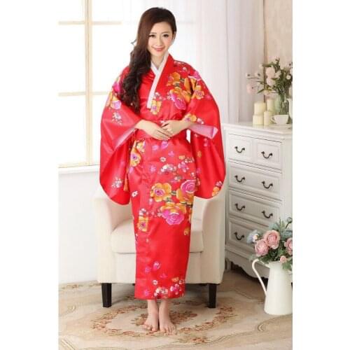 Promotion Red Womens Sexy Satin Kimono Haori Japanese Vintage Original Evening Dress Performance Costume One Size H0023