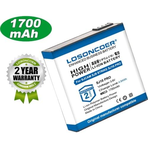 LOSONCOER Battery 1700mAh For SJCAM SJ9 STRIKE, SJ9 Series Battery, SJ9 MAX, SJ10 PRO, SJ10X 4K Action Camera Battery