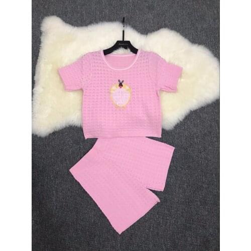 Amolapha Women Knit Pullover Tops+Shorts Suits Short Sleeve Embroidery Female Woman Casual Solid Sweater Shirts Short Pants Sets