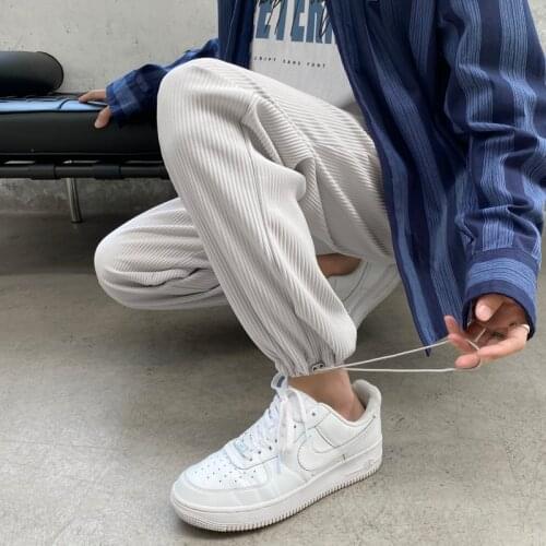 Summer Pleated Pants Mens Fashion Black Gray White Casual Pants Men Streetwear Korean Loose Straight Wide Leg Pants Mens S-XL