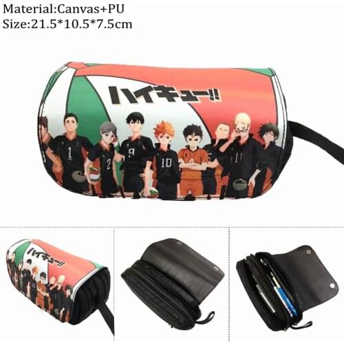Anime Haikyuu Karasuno Pencil Case Boys Girls Cartoon Pencilbag Makeup Bags Student Cosmetic Case Double Layer Storage Bag
