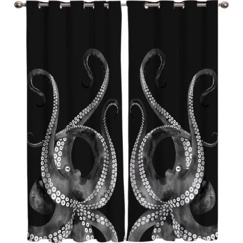 Black And Grey Octopus Curtains For Window Treatment Drapes Window Curtains For Living Room Bedroom Blinds Kids Room Home Decor