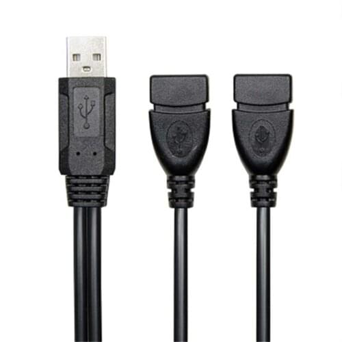 Black Portable Power Cord A-Male To 2 A-Female USB2.0 Dual Female Data Cables USB Extension Y Cable Y Splitter