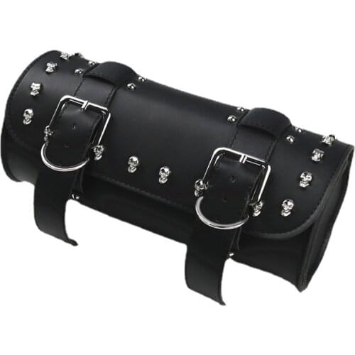 SKULL FORK MOUNT MOTORCYCLE TOOL KIT BAG GEAR POUCH STUDS Cafe Racer Custom