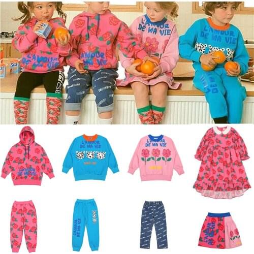 Children Sweatshirts 2021 New Spring Bebe Brand Flower Cartoon Cute Kids Girl Boy Hoodies Sisters Brothers Matching Clothes Suit