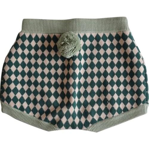 Kids Boys Girls Knitted Shorts Pink Green Diamond Cotton Sweater Shorts 2021 New Children Cute Tail Shorts Kids Present 12M-6Y