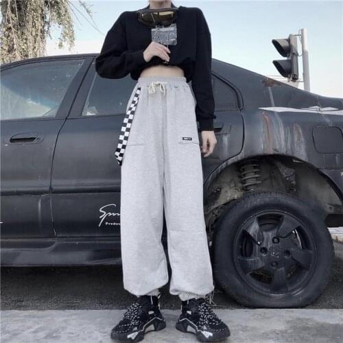 HOUZHOU Korean Fashion Black Oversize Joggers Sweatpants Women Hippie Streetwear Autumn Plaid Gray Jogging Sports Pants Baggy
