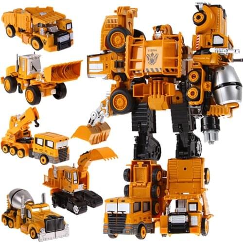 New 5 in 1 Transformation Toys Cool Alloy Devastator Yellow Robot Car Combiner Engineering hook excavator Truck Boy Kids Toys