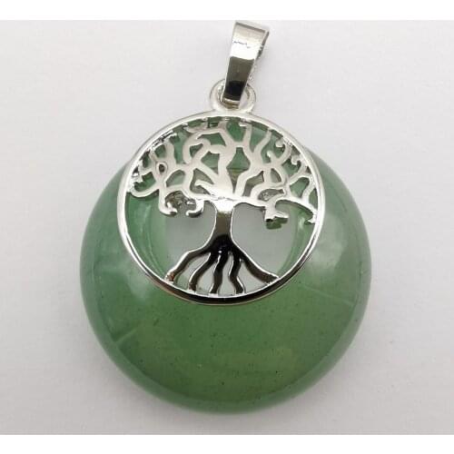 Green Aventurine Stone GEM Circle Tree of life Pendant Jewelry For Woman Gift S301