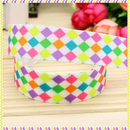 DHK 7/8'' 5yards plaid printed grosgrain ribbon headwear hair bow diy party decoration OEM Wholesale 22mm E921