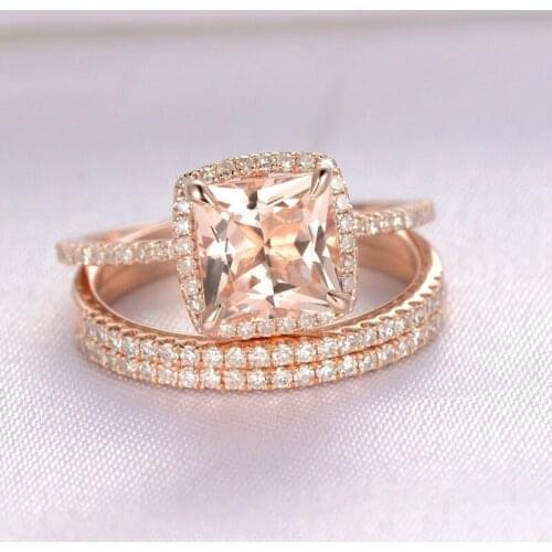 Hot-selling Jewelry Rose Gold Color Inlaid Champagne Zircon Luxury 3-piece Fashion Ring Engagement Rings for Women Whole Sale
