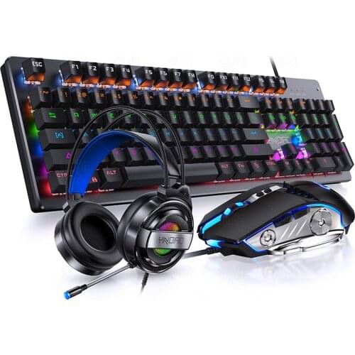 Mechanical Keyboard Headset Black Blue Switch Retro Punk Gaming Keyboard Mouse Headphone Two Three Piece Set Cable for PC Loptap