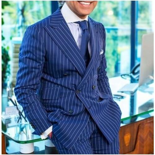 2019 New Fashion Latest Design Stripe Men Wedding Suits Prom Masculino Groom Trajes De Hombre Blazer 2Pieces(Jacket+Pant+Tie)