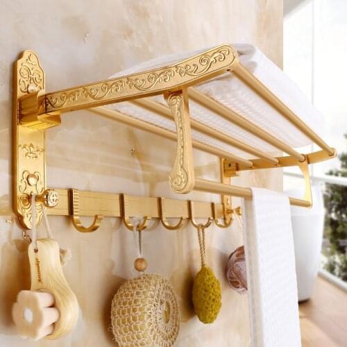Bathroom Accessories Set Aluminum Carved Champagne Gold Towel Rack Towel Bar/Ring Toilet Brush Holder Corner Shelf Paper Holder