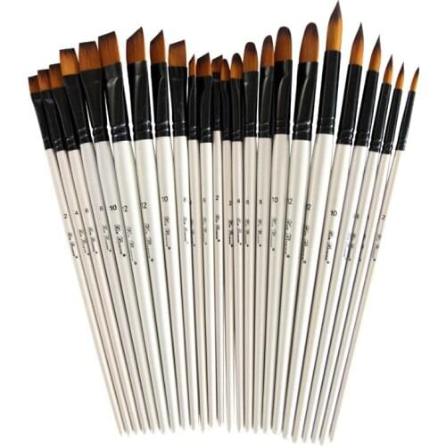 New style gouache and oil brush set of 6 brushes set with nylon hair and wooden pole art multi-purpose painting brush art suppli