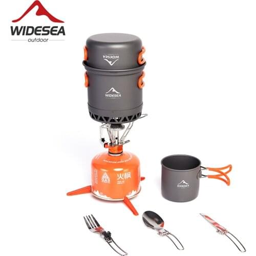 Widesea Camping Ultra-light Cookware Pots Set Outdoor Gas Burner Stove Cooktop Travel Tableware Spoon Fork Knife kitchen Picnic