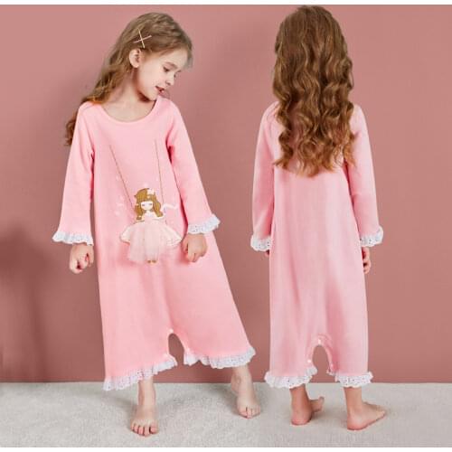 Girls Nightdress Pajamas 2021 Spring Kids Pijamas Pink Cartoon Princess Long-Sleeved One-Piece Pyjamas For Children 3-12 Years