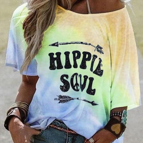 2021 New Summer Plus Size Hippie Soul Loss T-shirt Women Casual One Shoulder Tees Shirts Fashion Oversized Tops Clothes 5XL
