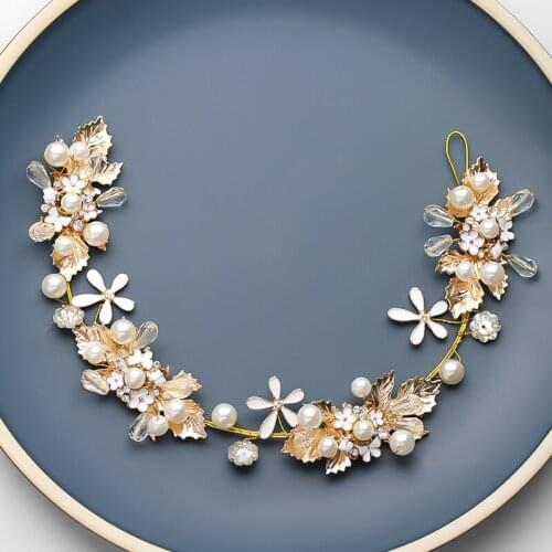 Newest Flower Hairbands Fashion Golden Pearl Hair Jewelry Leaves Wedding Bridal Hair Accessories Tiaras Headbands Hair Ornaments
