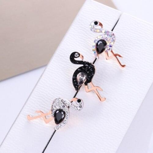 New Design Titanium steel Rose gold color Lovely Flamingos Earrings,full rhinestones nice Womens earrings