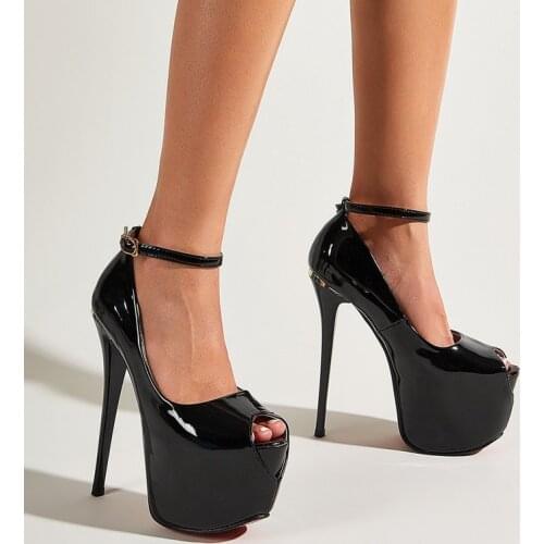 Office Ladies Professional Shoes small Leather High Heels Super Pumps Women Shoes 17 cm stiletto Peep Toe Strappy Party Shoes