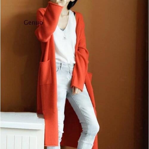 Fall Winter Thick V-Neck Cashmere Women Sweater Dress Long Knitted Cardigan Sueter Mujer Invierno Plus Size