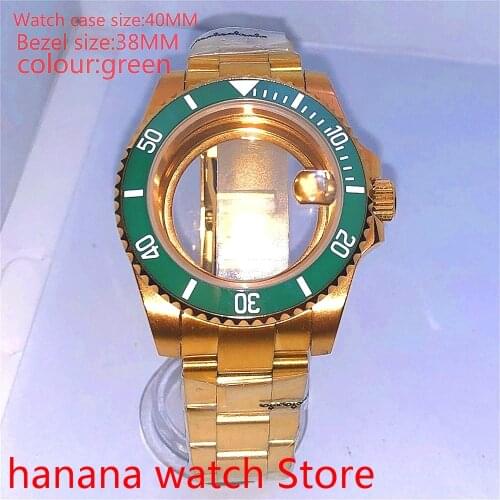 Suitable for NH35 36 Mingzhu2813 Miyata self-winding 40mm transparent back gold box series, with rotating bezel green