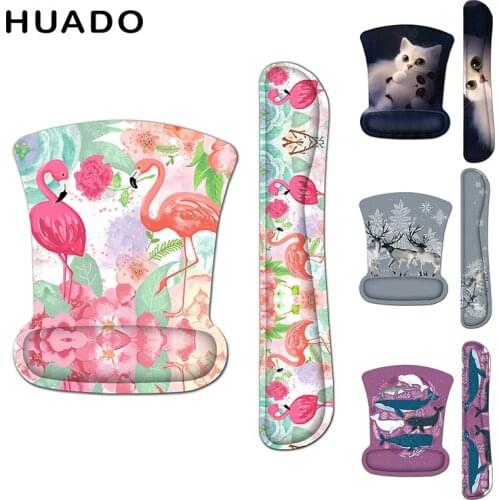 Animal Pattern Mouse Pad with Wrist Rest and Keyboard Pad Anti Slip Bottom Durable Cushion for Computer