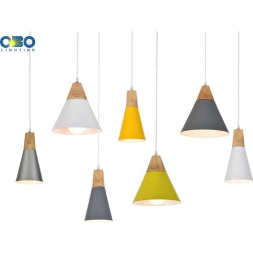 Nordic Pendant Lights Aluminum Lampshade Colorful Coffee Bedroom Loft 1.2m Cable Indoor Lighting LED Wood E27 Pendant Lamp