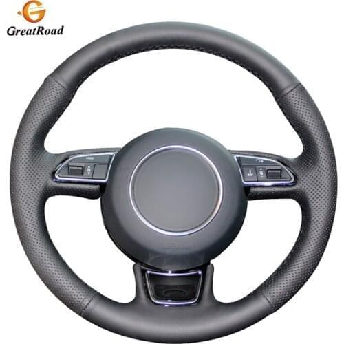 Hand-stitched Black Genuine leather Steering Wheel Cover for Audi Q3 2015-2018 Q5 2013-2017 Q7 2012-2015