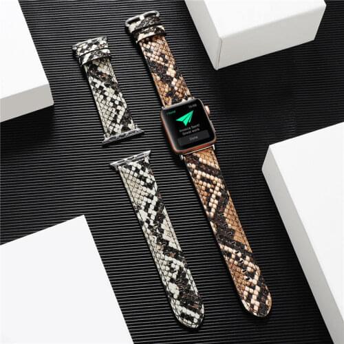 Genuine Leather Python Pattern Wrist Band Smart Strap for Apple Watch Series 6 5 4 3 2 1 SE